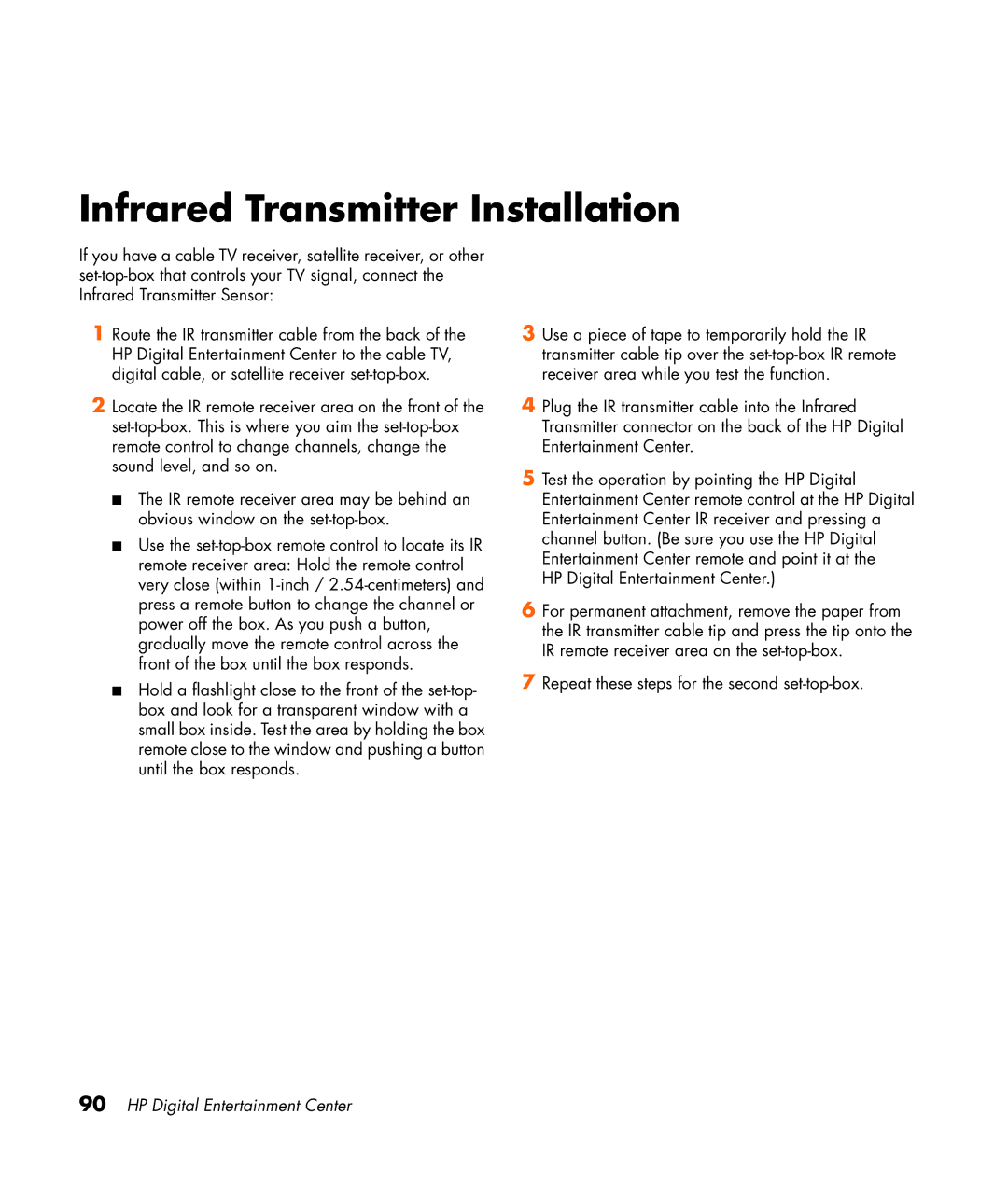 HP z555, z557, z552, z545, z540 manual Infrared Transmitter Installation 