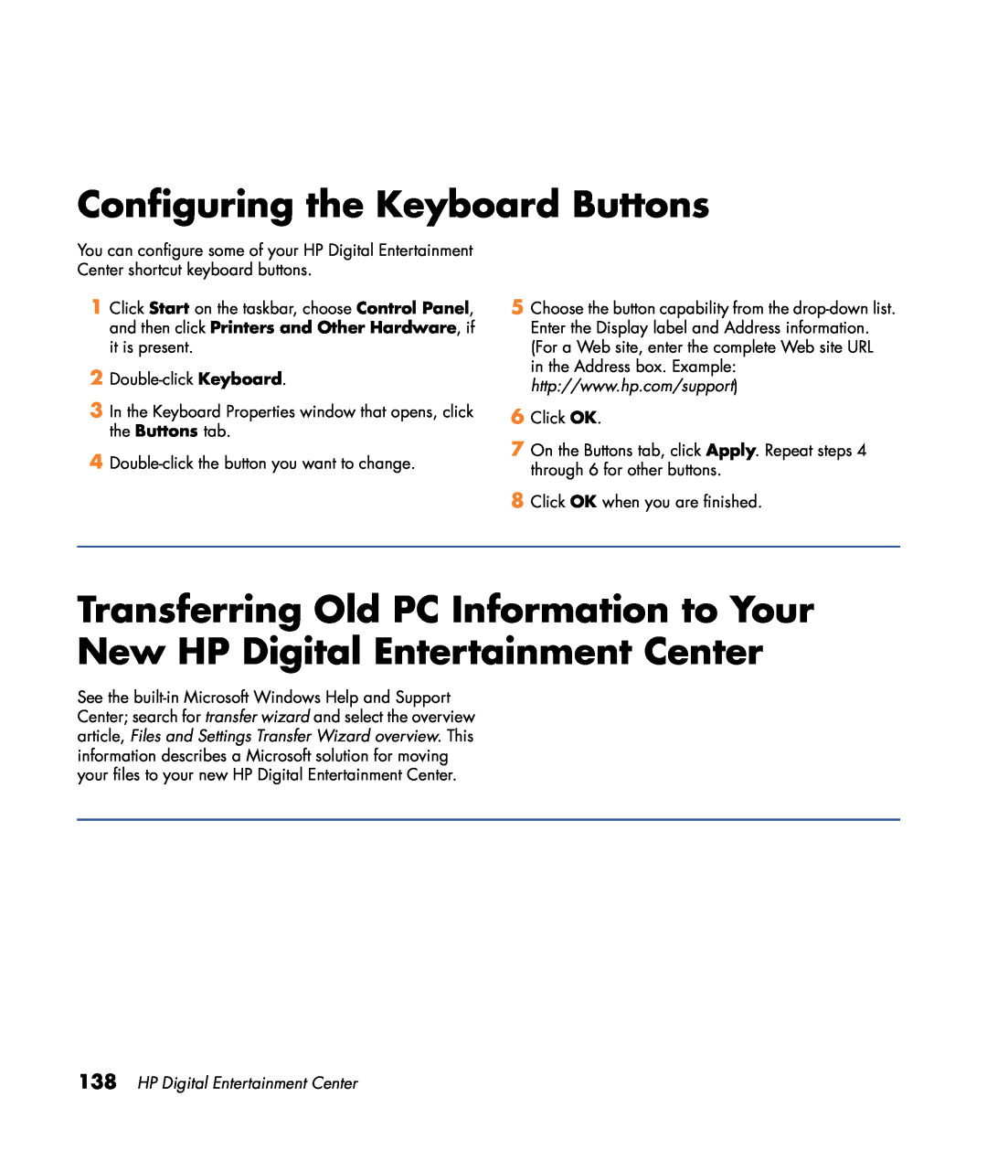 HP z540, z557, z555, z552, z545 manual Configuring the Keyboard Buttons, HP Digital Entertainment Center 