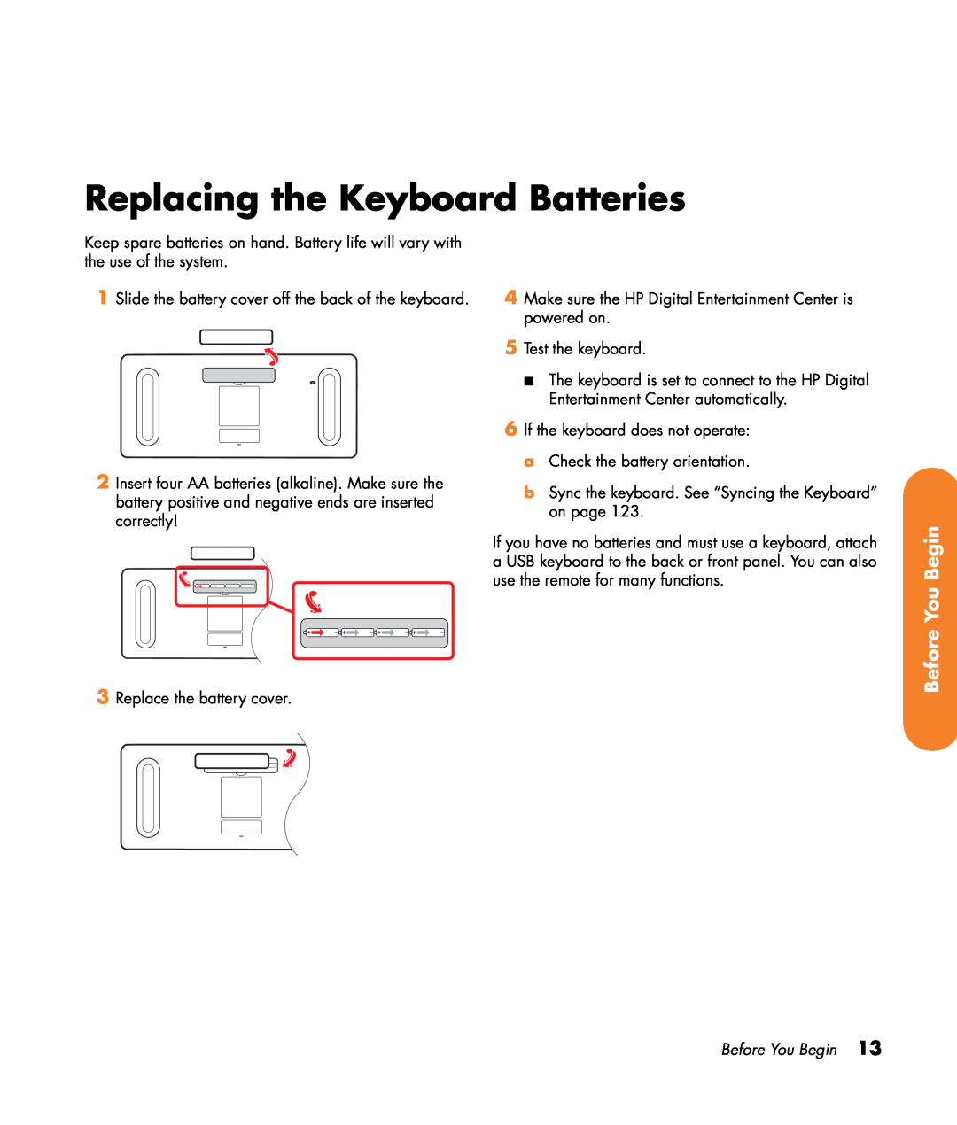HP z540, z557, z555, z552, z545 manual Replacing the Keyboard Batteries, Before You Begin 