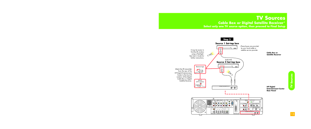 HP z556, z558 manual Source 1 Set-top box, Source 2 Set-top box 