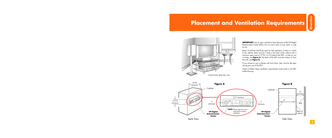 HP z556, z558 manual Placement and Ventilation Requirements, Overview, HP Digital, Entertainment, Center 