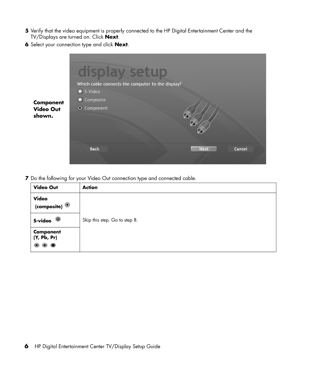 HP z558, z556 manual Component Video Out shown, Video Out Action Composite, Component Pb, Pr 