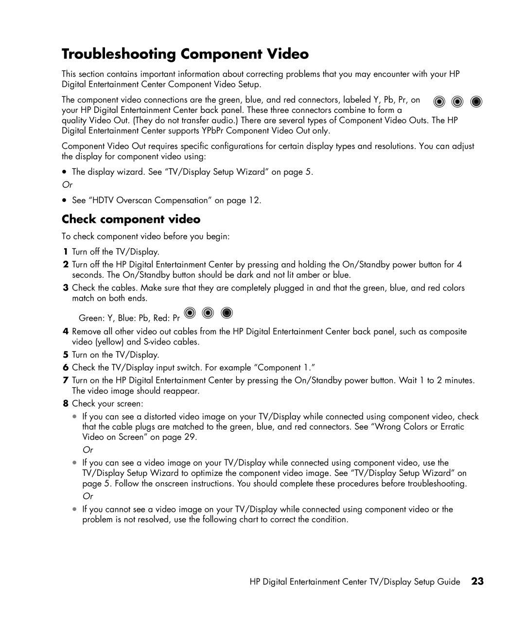 HP z556, z558 manual Troubleshooting Component Video, Check component video 