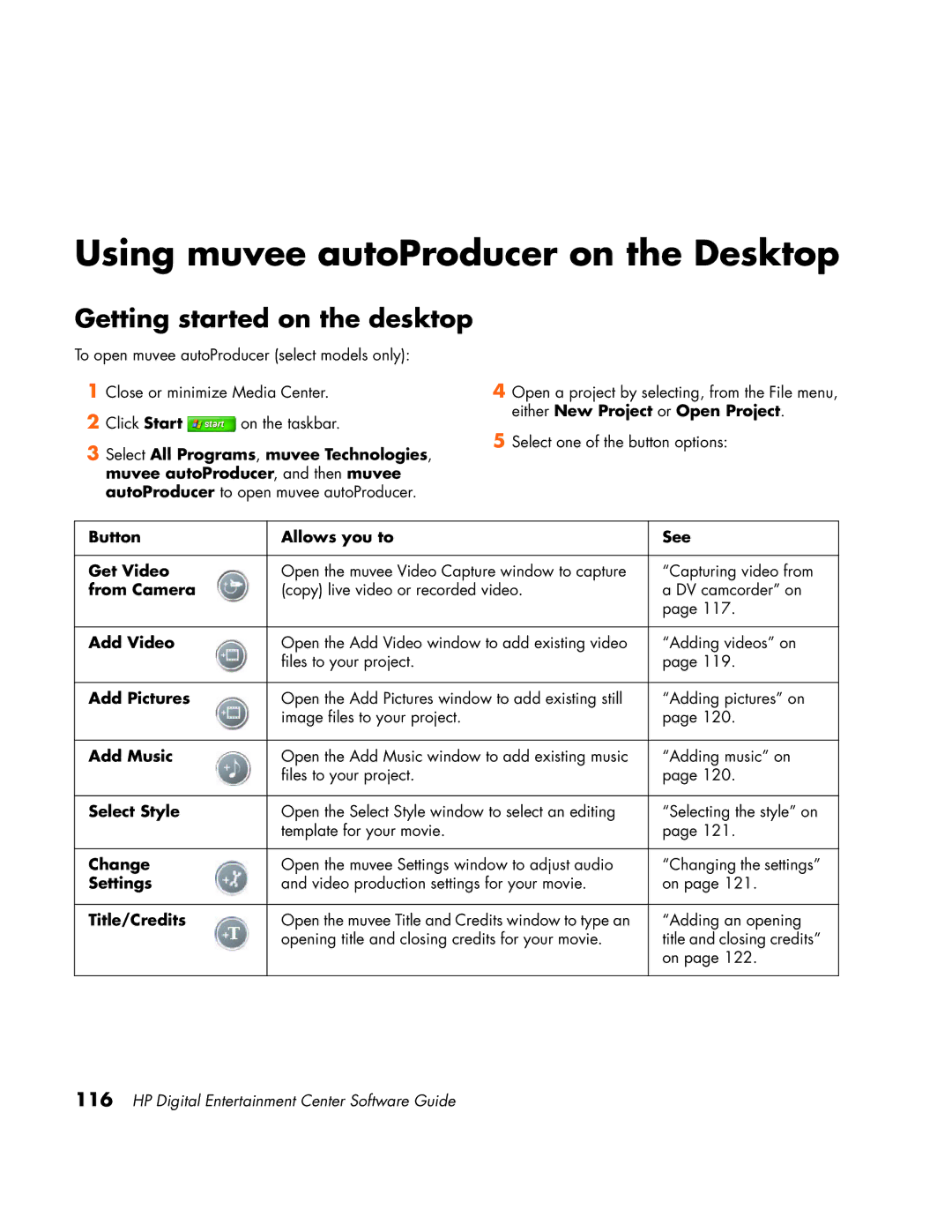 HP z558 manual Using muvee autoProducer on the Desktop, Getting started on the desktop 