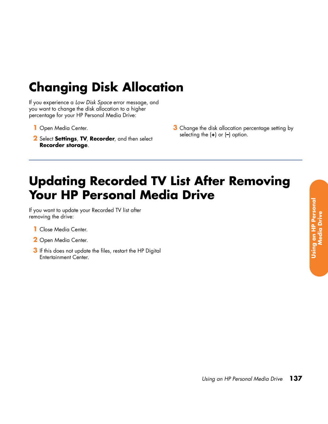 HP z558 manual Changing Disk Allocation 