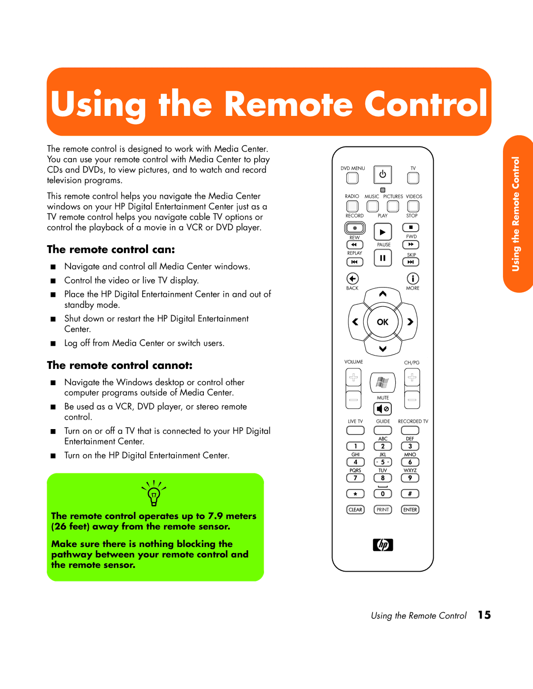 HP z558 manual Using the Remote Control 