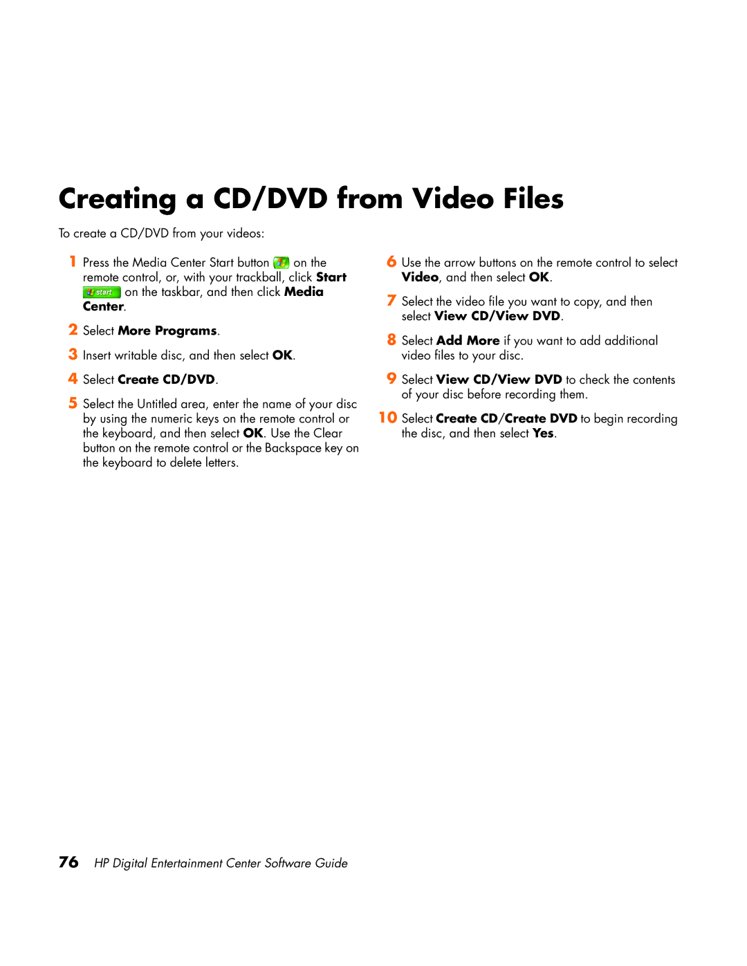 HP z558 manual Creating a CD/DVD from Video Files, Select More Programs 