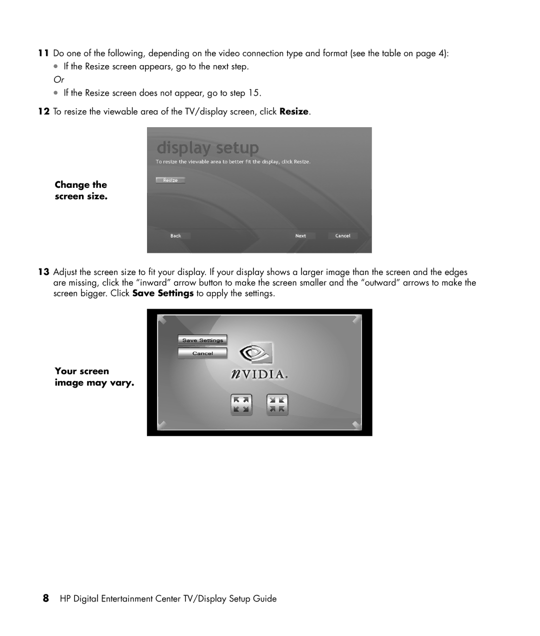 HP z565, z560 manual Change the screen size 