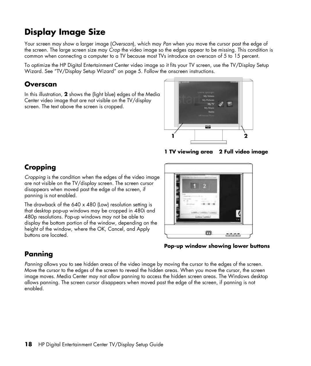 HP z565, z560 manual Display Image Size, Overscan, Cropping, Panning 