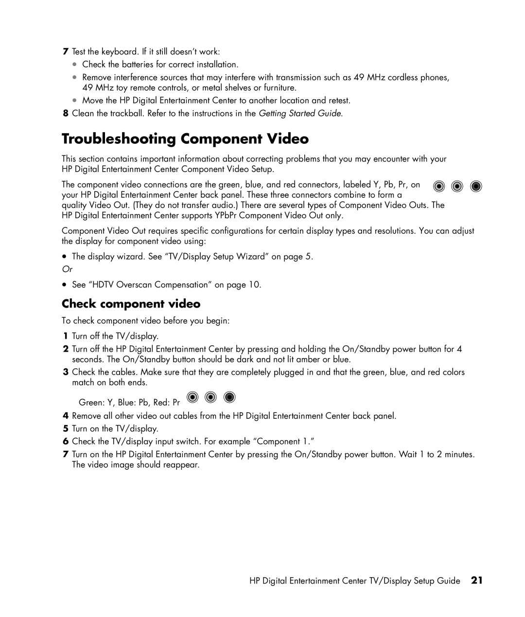 HP z560, z565 manual Troubleshooting Component Video, Check component video 