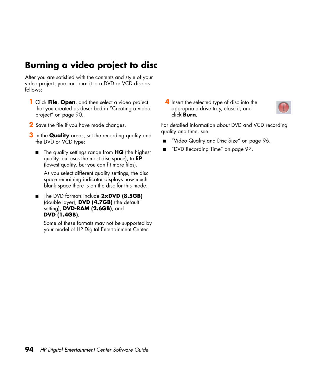 HP z565 manual Burning a video project to disc 