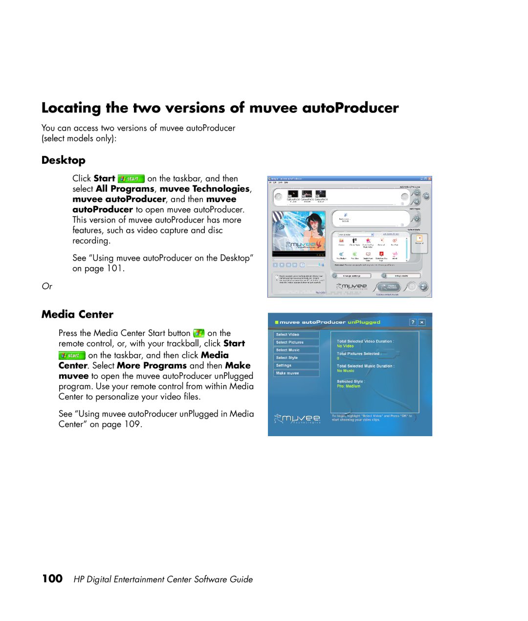 HP z565 manual Locating the two versions of muvee autoProducer, Desktop 