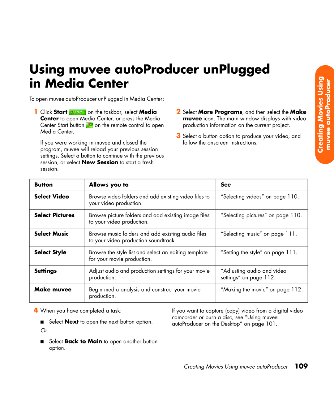 HP z565 manual Using muvee autoProducer unPlugged in Media Center 