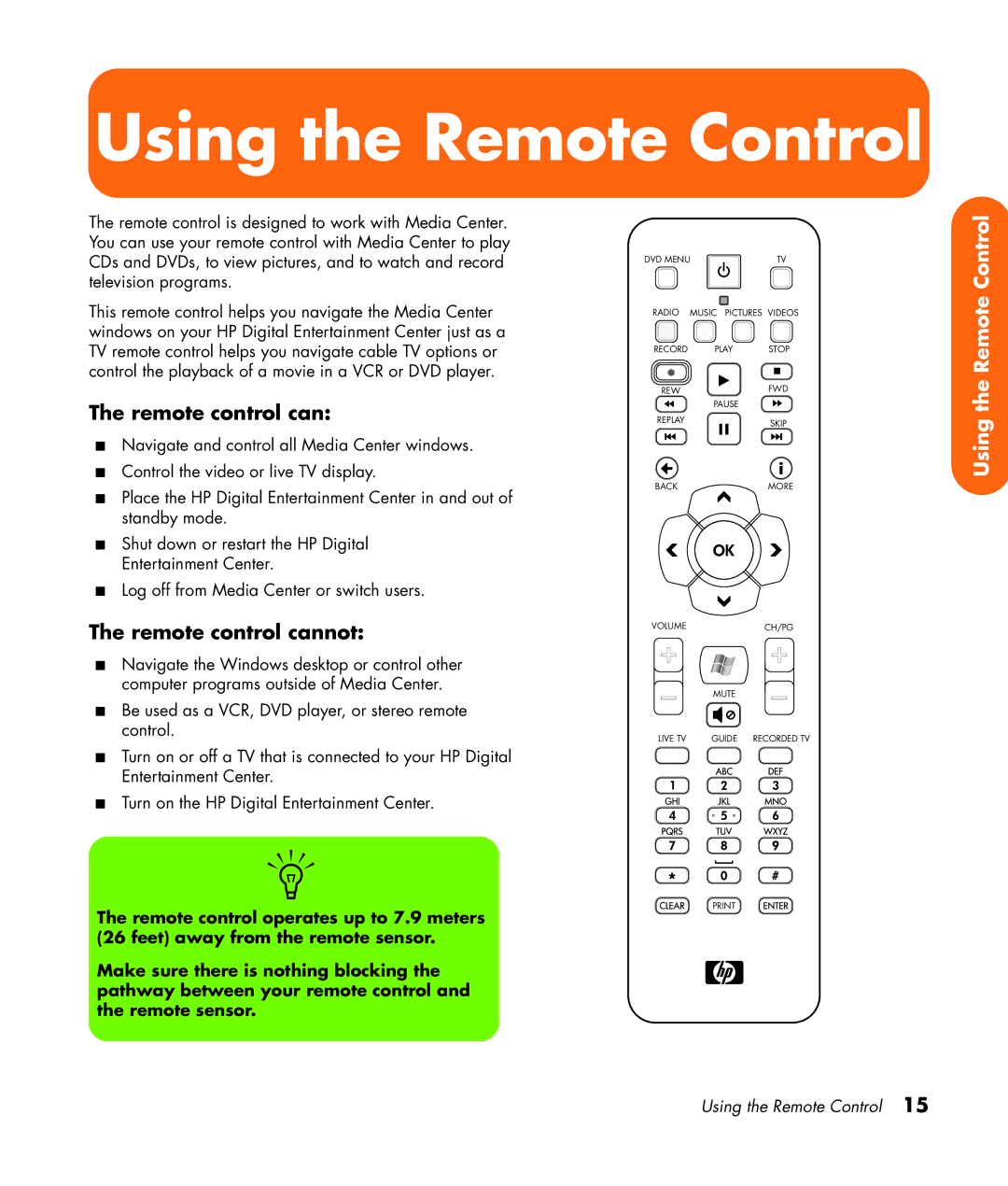 HP z565 manual Using the Remote Control 