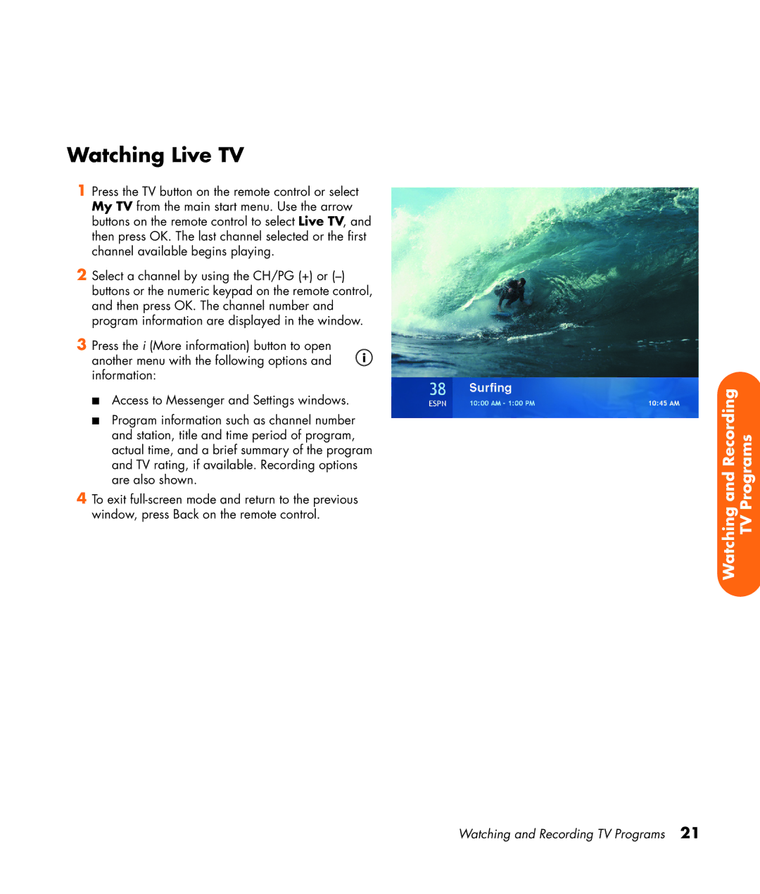 HP z565 manual Watching Live TV 