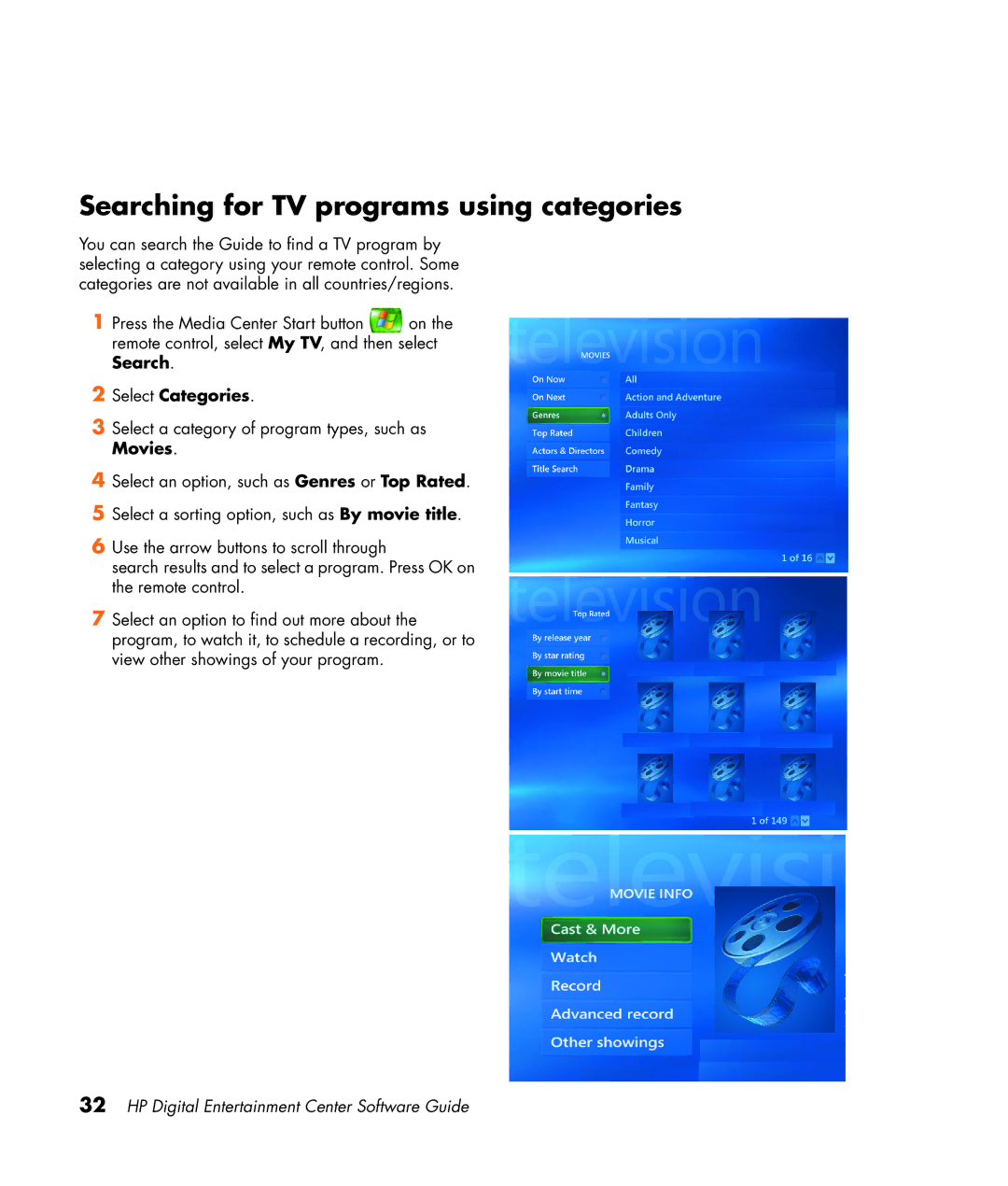 HP z565 manual Searching for TV programs using categories, Select Categories 