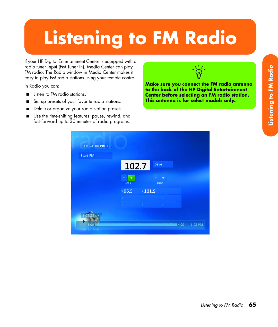 HP z565 manual Listening to FM Radio 