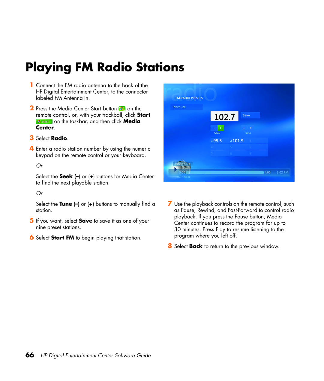 HP z565 manual Playing FM Radio Stations 