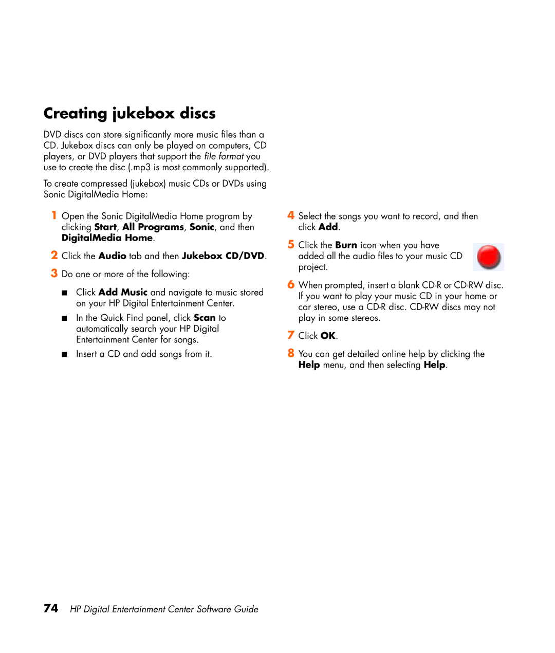 HP z565 manual Creating jukebox discs 