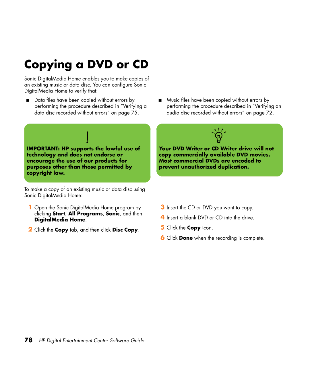 HP z565 manual Copying a DVD or CD 