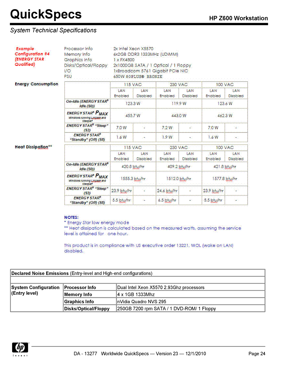 HP Z600 manual QuickSpecs 