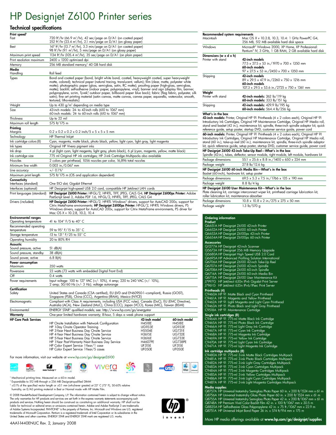 HP Z6100 manual Technical specifications 