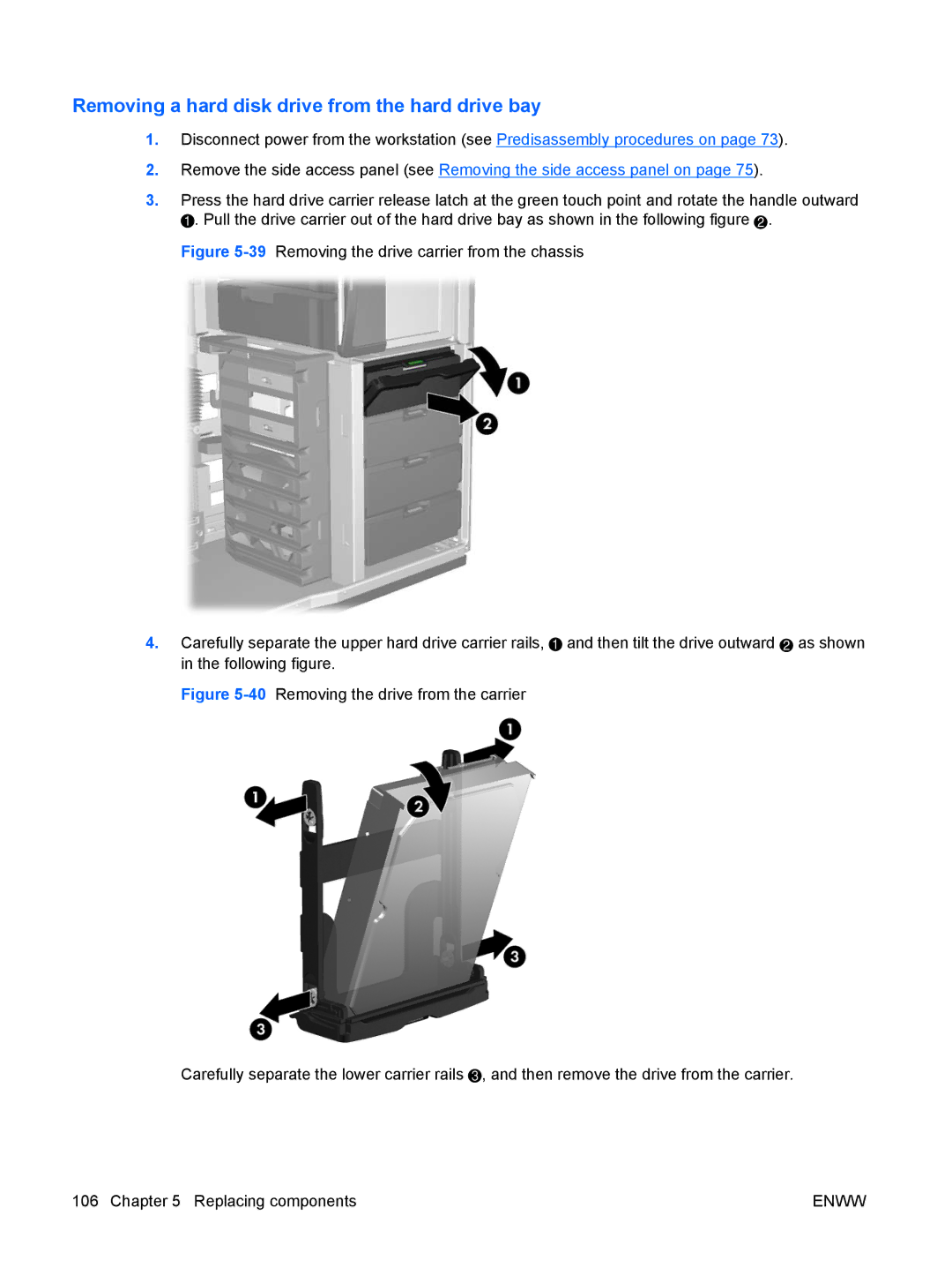 HP Z800 Sp632up SP632UPABA, FL939UT FL939UT#ABA manual Removing a hard disk drive from the hard drive bay 