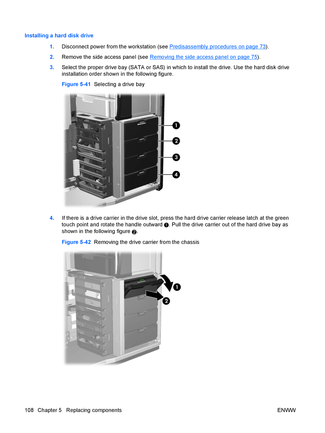 HP Z800 Sp632up SP632UPABA, FL939UT FL939UT#ABA manual Installing a hard disk drive 