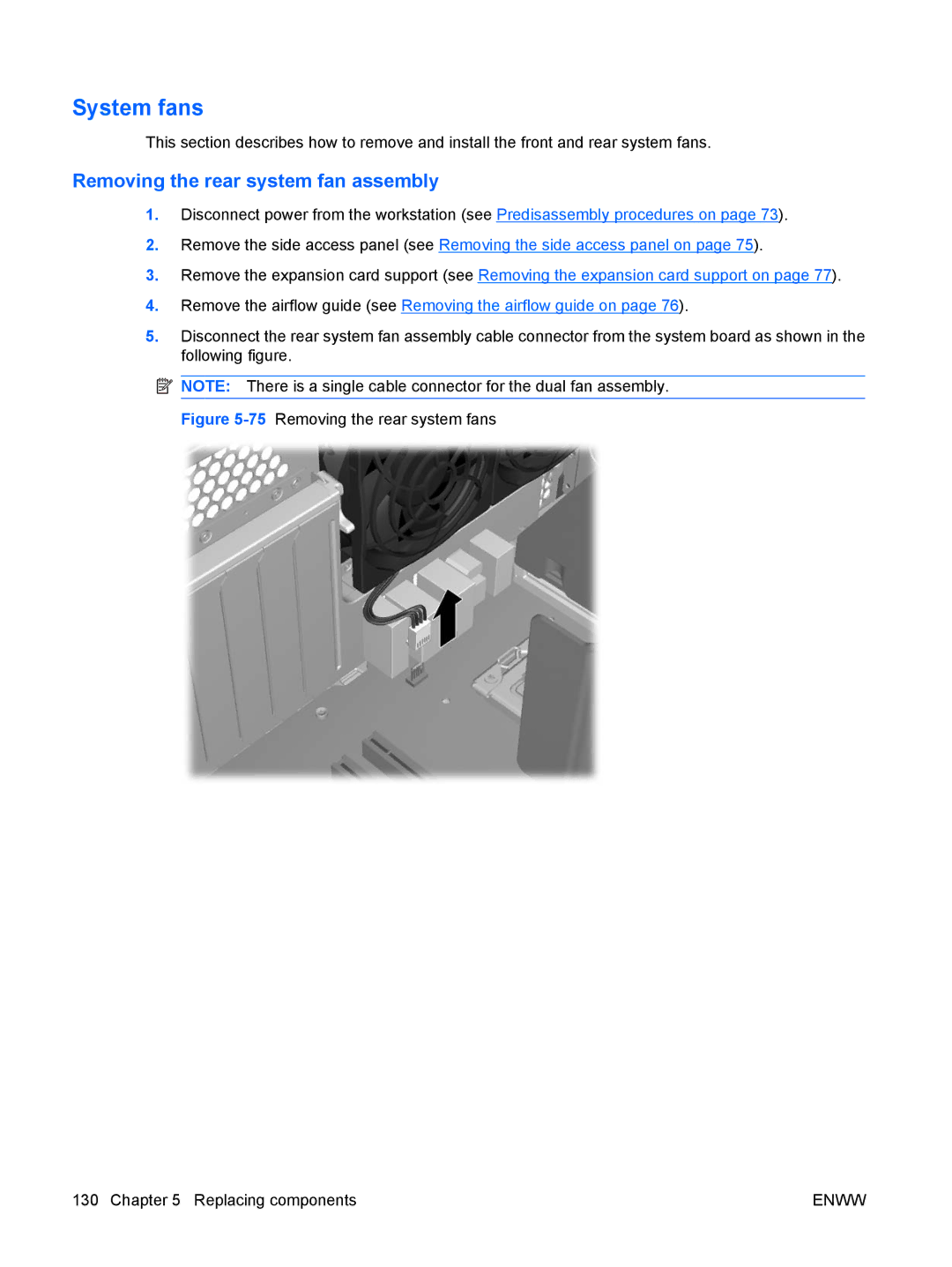 HP Z800 Sp632up SP632UPABA, FL939UT FL939UT#ABA manual System fans, Removing the rear system fan assembly 