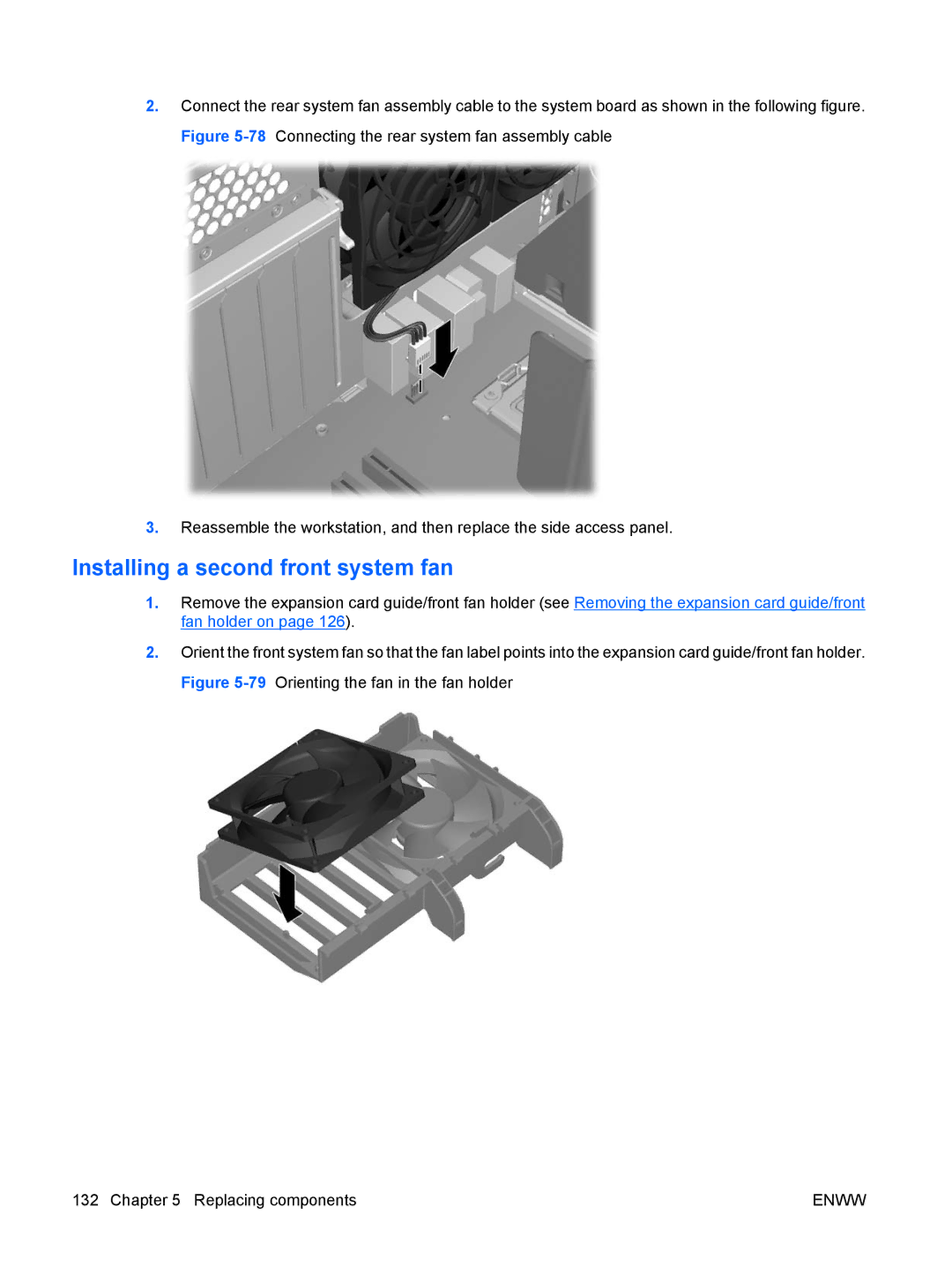 HP Z800 Sp632up SP632UPABA, FL939UT FL939UT#ABA manual Installing a second front system fan 