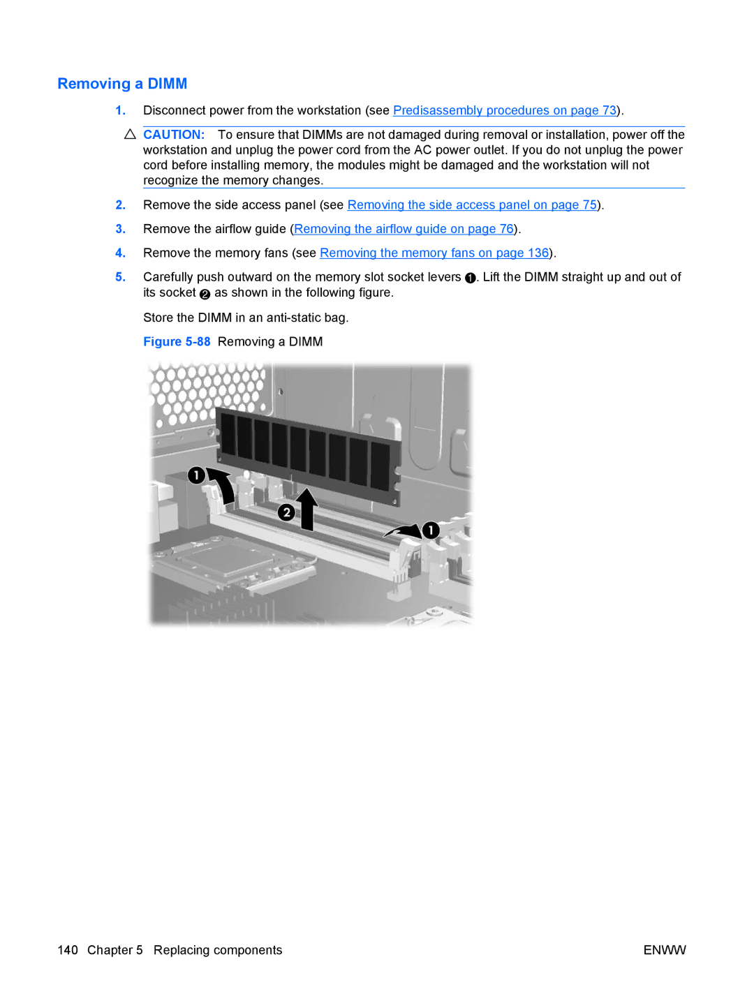 HP Z800 Sp632up SP632UPABA, FL939UT FL939UT#ABA manual Removing a Dimm 