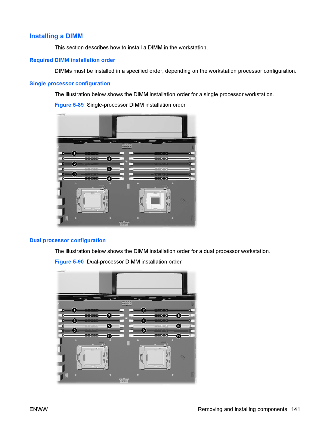 HP FL939UT FL939UT#ABA manual Installing a Dimm, Required Dimm installation order, Single processor configuration 