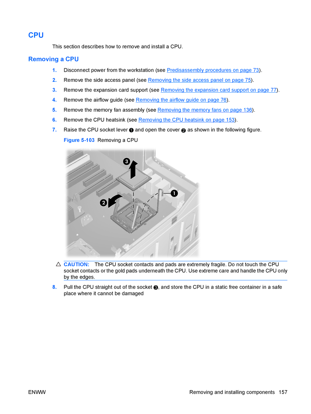 HP FL939UT FL939UT#ABA, Z800 Sp632up SP632UPABA manual Cpu, Removing a CPU 