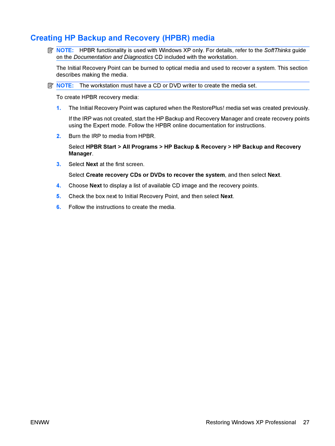 HP FL939UT FL939UT#ABA, Z800 Sp632up SP632UPABA manual Creating HP Backup and Recovery Hpbr media 