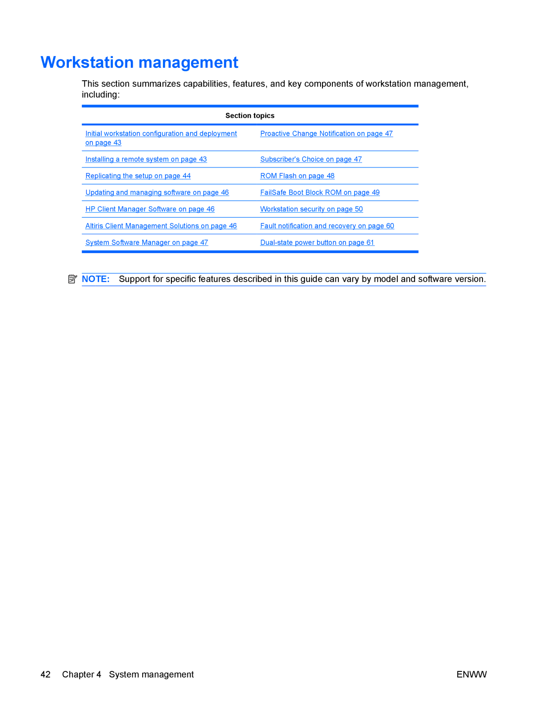 HP Z800 Sp632up SP632UPABA, FL939UT FL939UT#ABA manual Workstation management, Section topics 