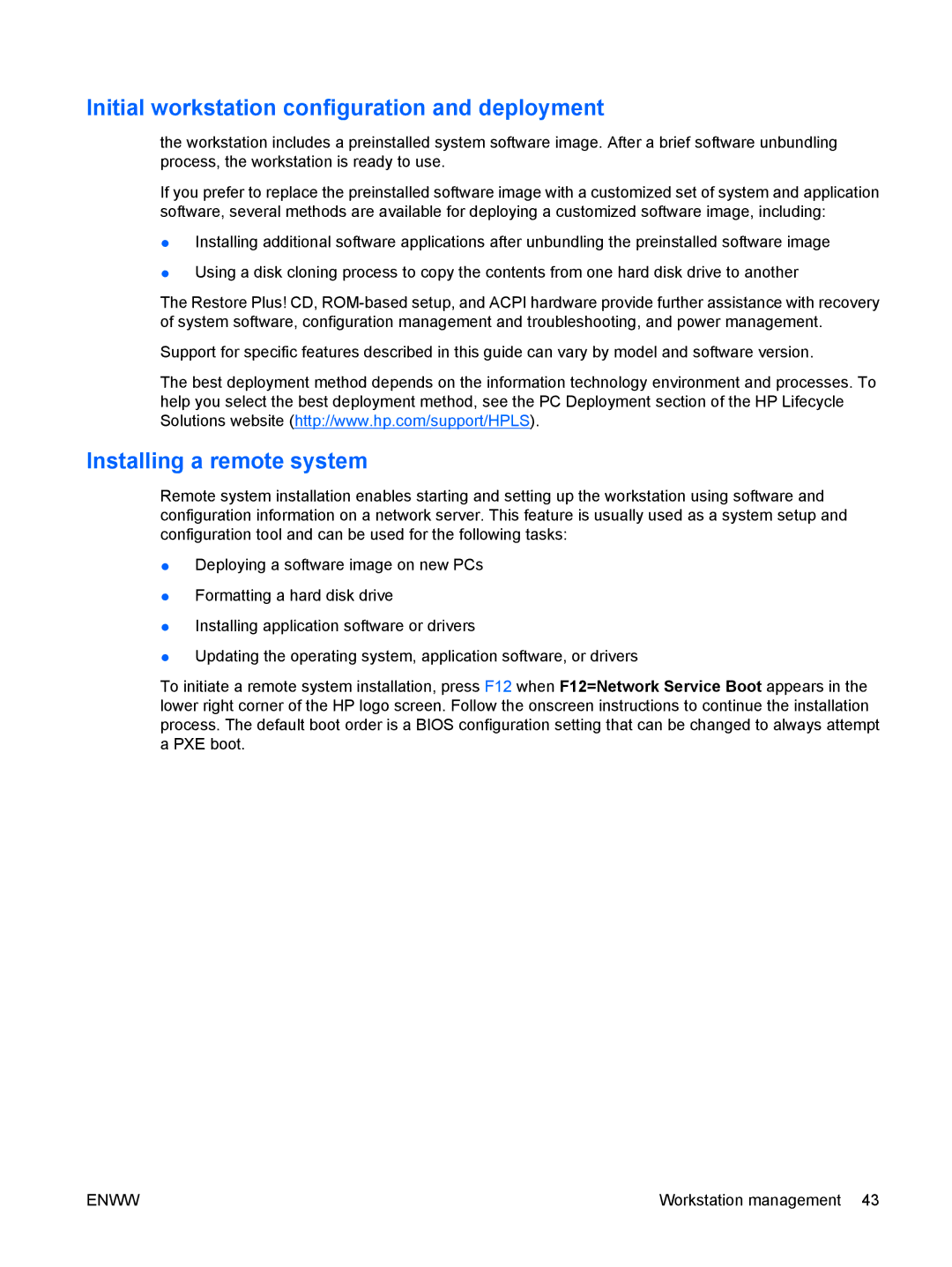 HP FL939UT FL939UT#ABA manual Initial workstation configuration and deployment, Installing a remote system 