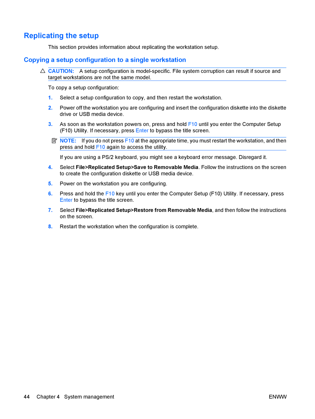 HP Z800 Sp632up SP632UPABA manual Replicating the setup, Copying a setup configuration to a single workstation 