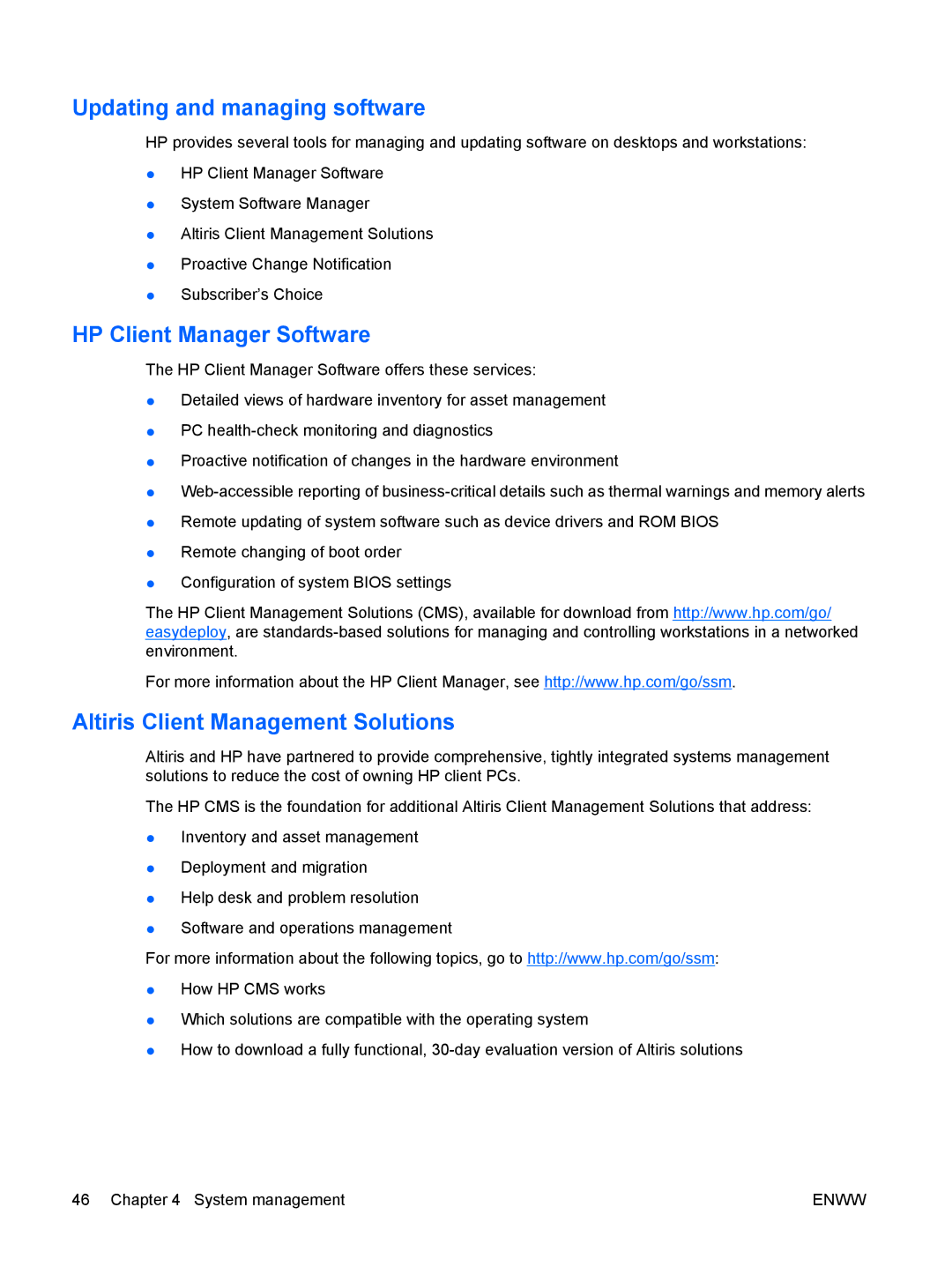 HP Z800 Sp632up SP632UPABA Updating and managing software, HP Client Manager Software, Altiris Client Management Solutions 