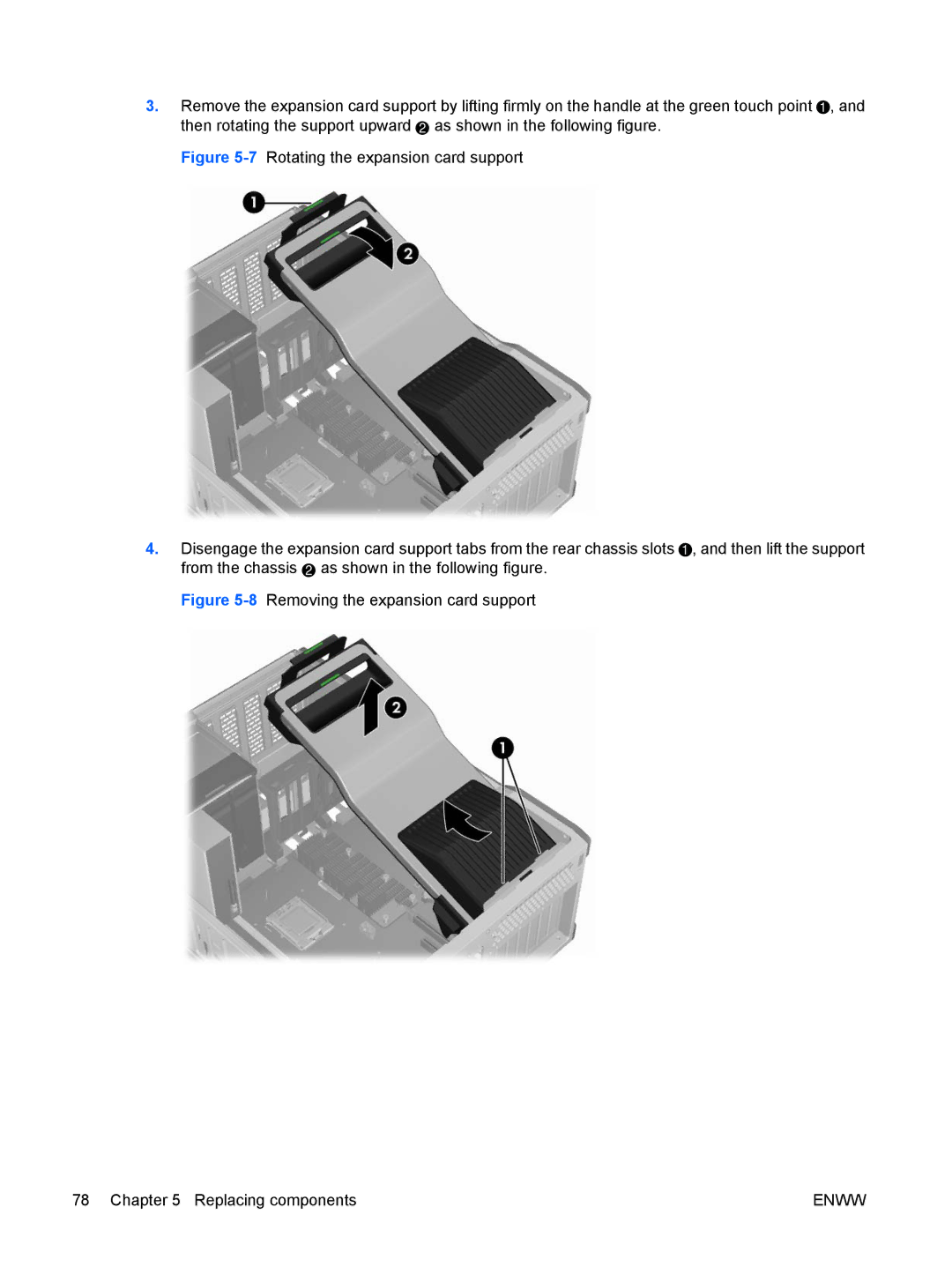 HP Z800 Sp632up SP632UPABA, FL939UT FL939UT#ABA manual 8Removing the expansion card support Replacing components 