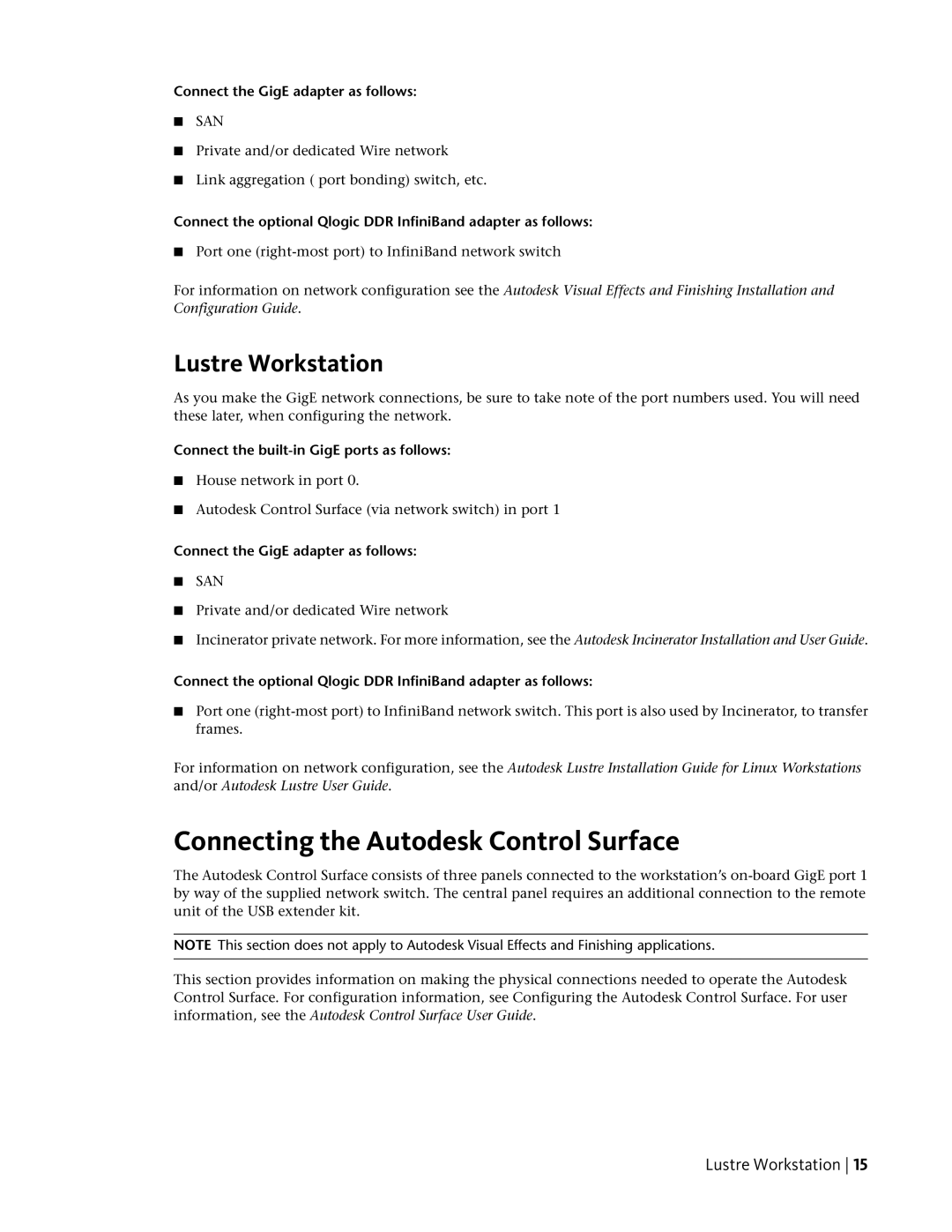 HP Z800 manual Connecting the Autodesk Control Surface, Lustre Workstation, Connect the GigE adapter as follows 