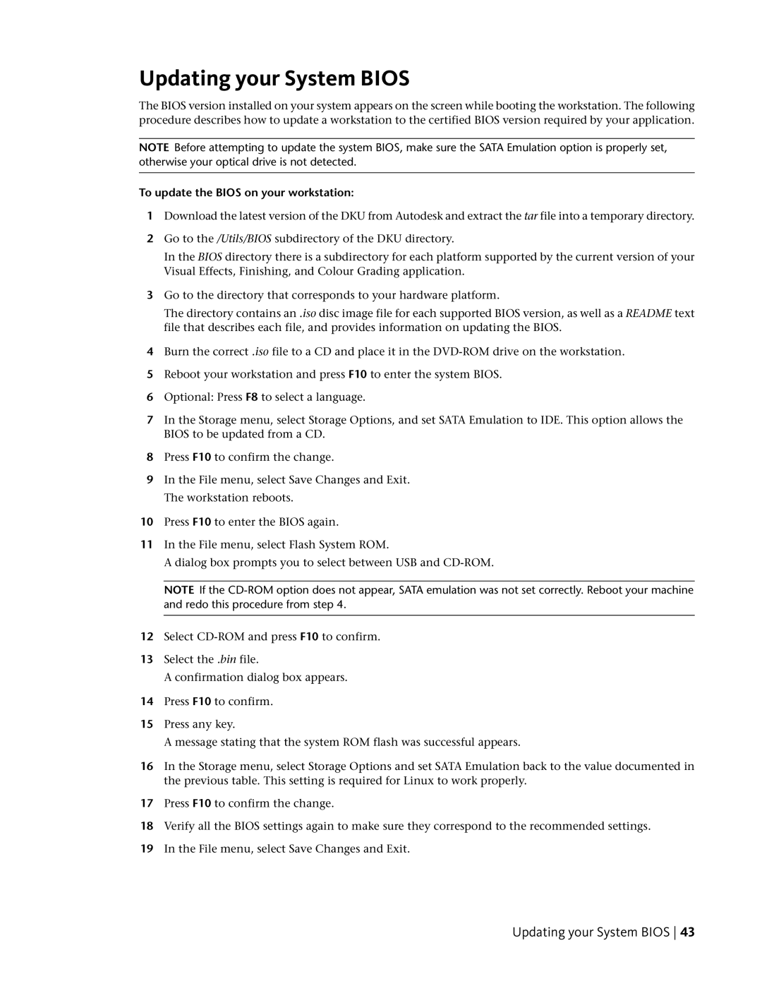 HP Z800 manual Updating your System Bios, To update the Bios on your workstation 