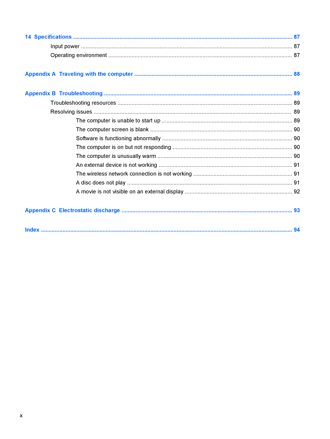 HP ZBook 14 Mobile manual Input power Operating environment 