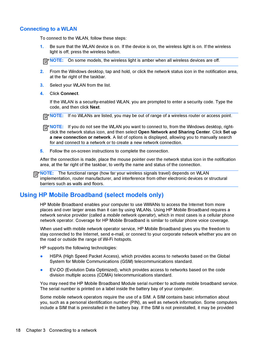 HP ZBook 14 Mobile manual Using HP Mobile Broadband select models only, Connecting to a Wlan 