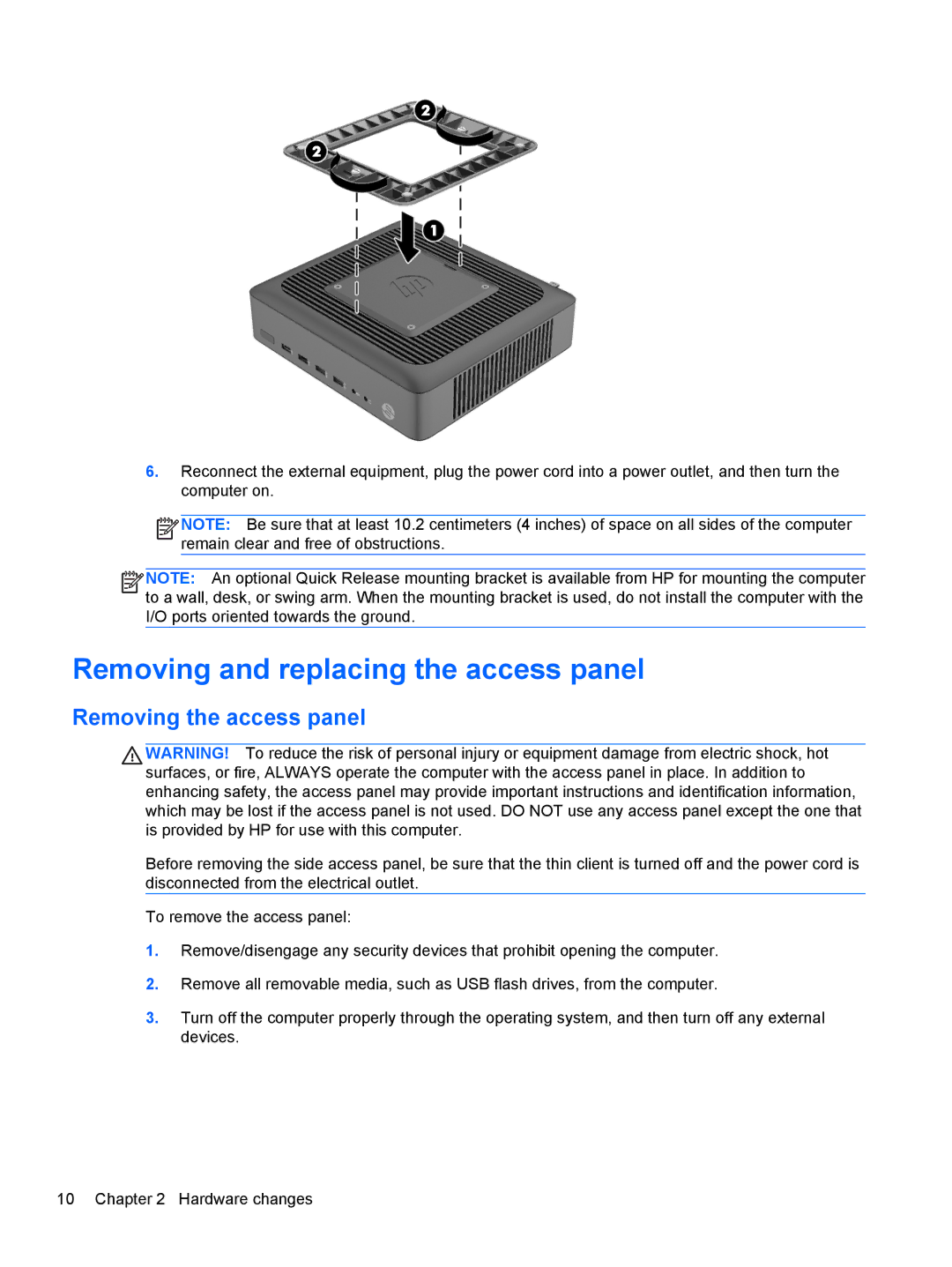 HP ZBook 14 Mobile manual Removing and replacing the access panel, Removing the access panel 