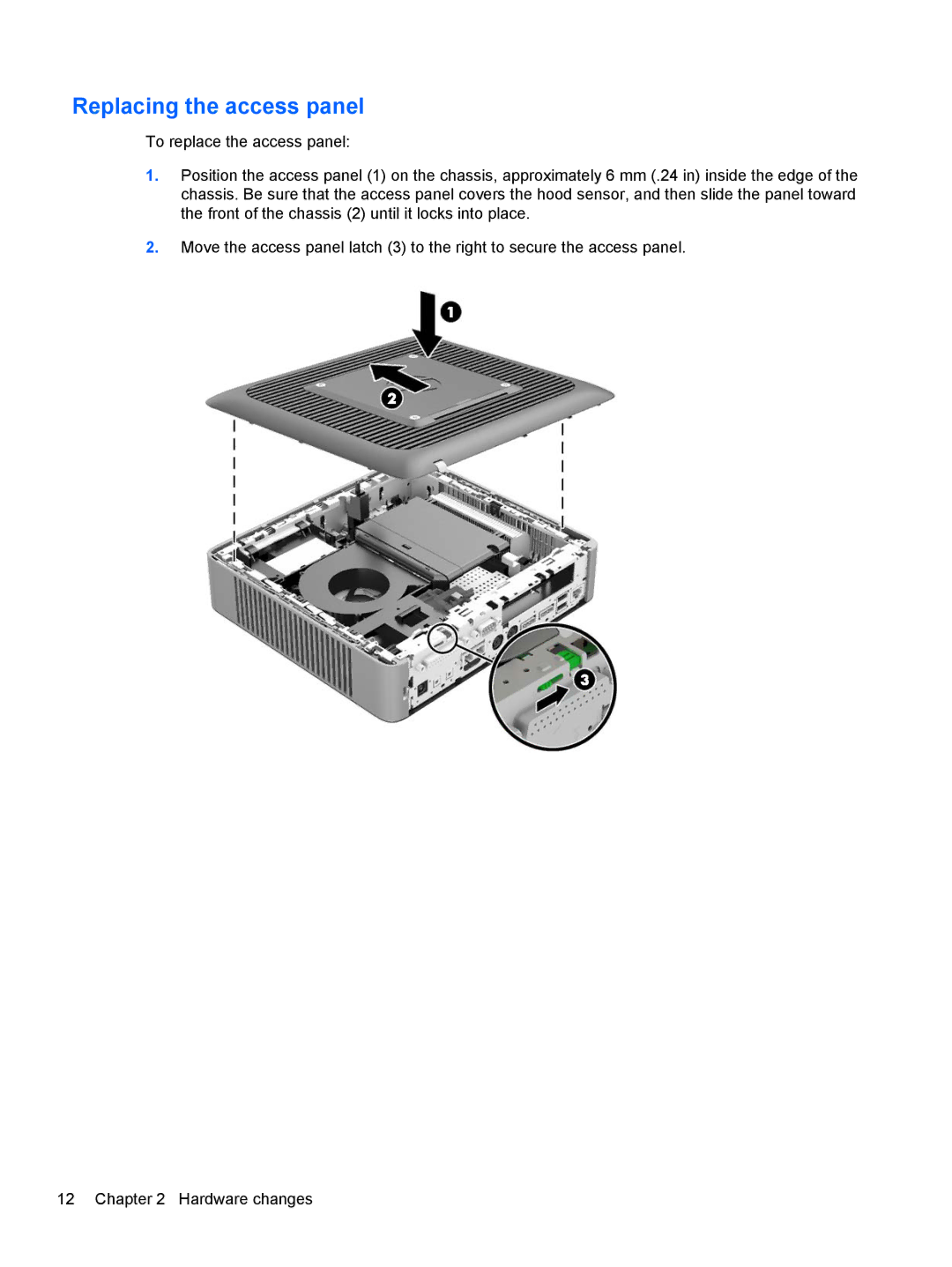 HP ZBook 14 Mobile manual Replacing the access panel 