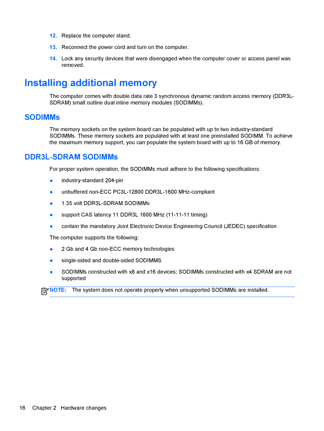 HP ZBook 14 Mobile manual Installing additional memory, DDR3L-SDRAM SODIMMs 