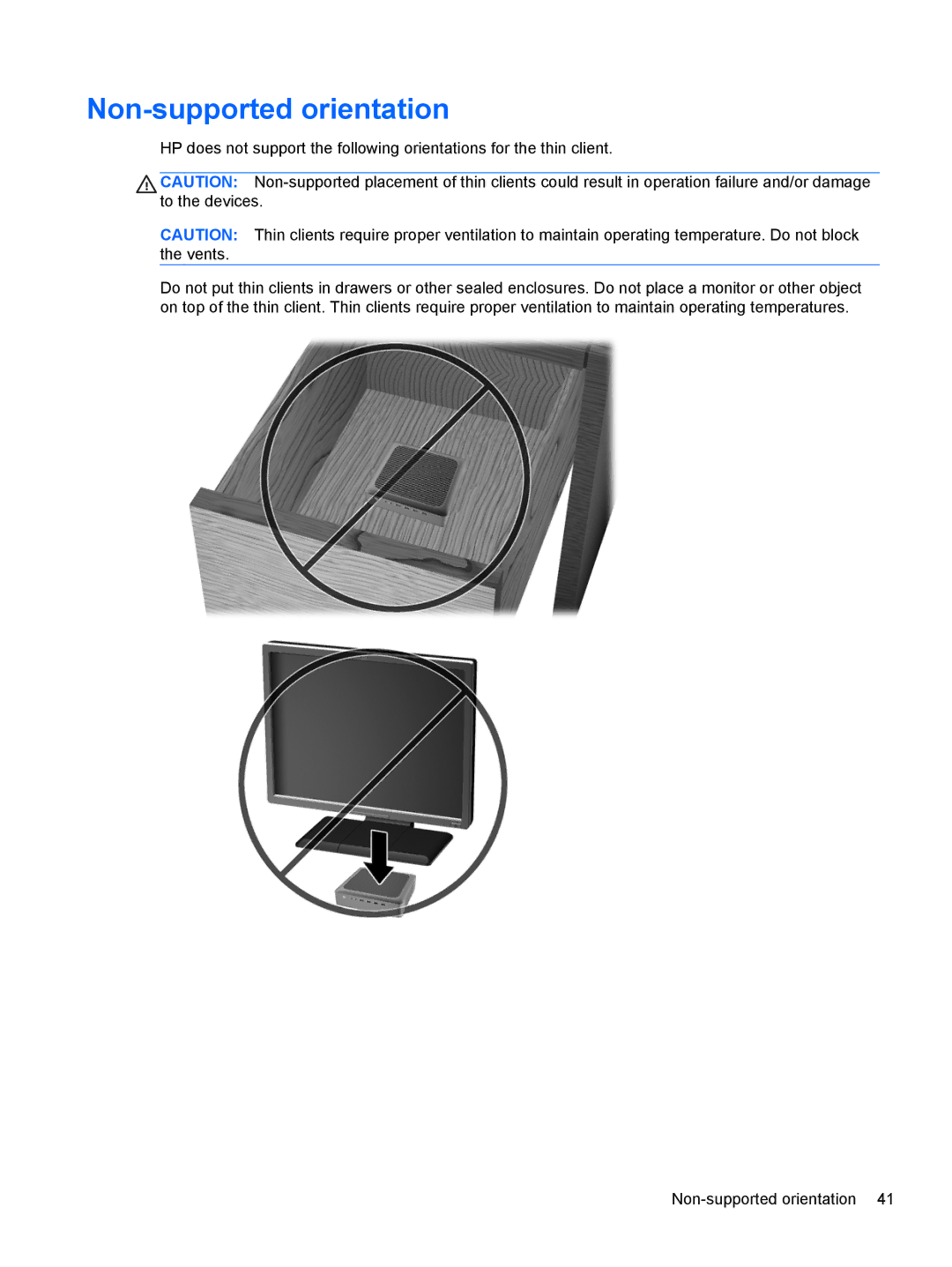 HP ZBook 14 Mobile manual Non-supported orientation 