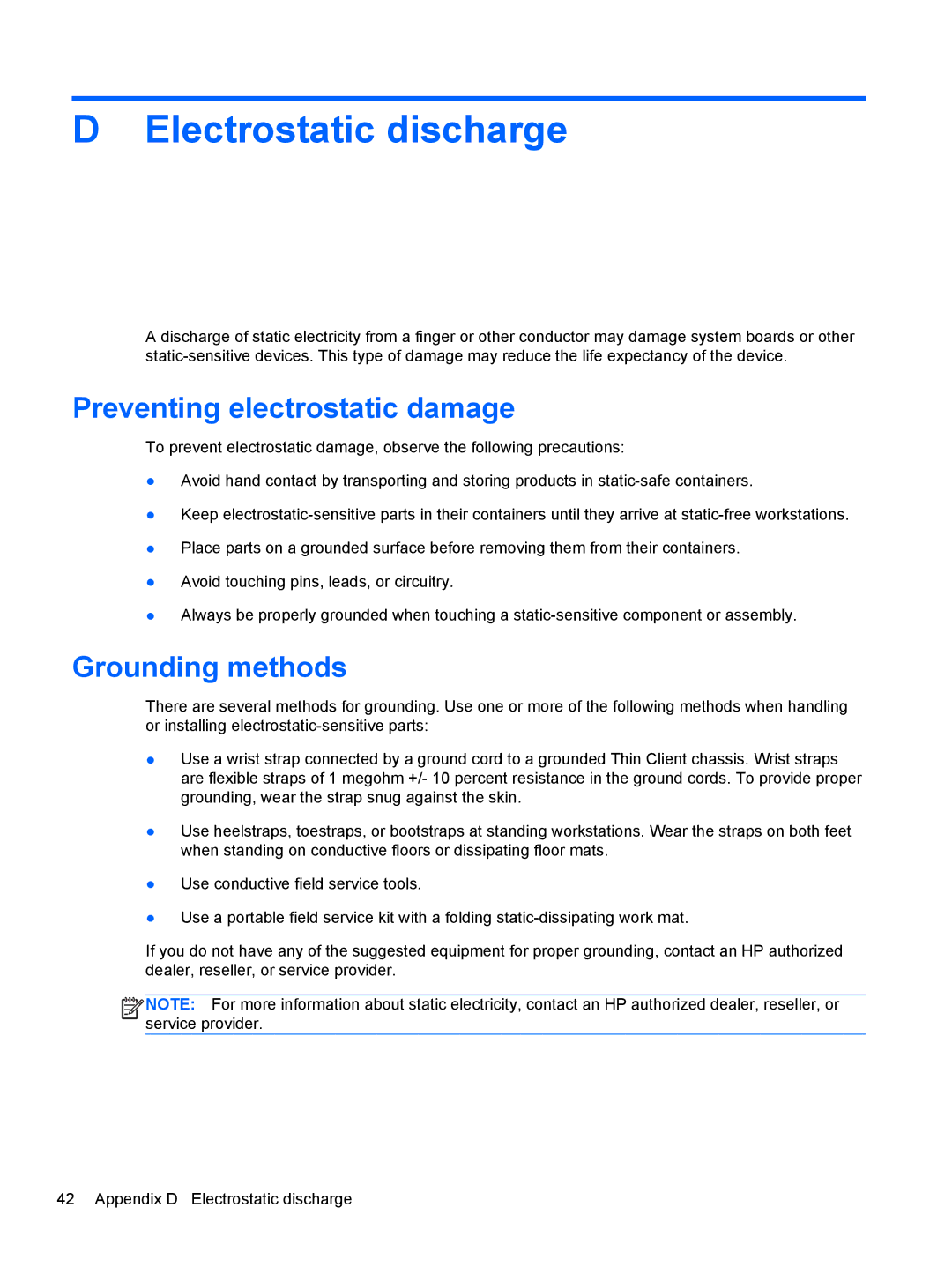 HP ZBook 14 Mobile manual Electrostatic discharge, Preventing electrostatic damage, Grounding methods 