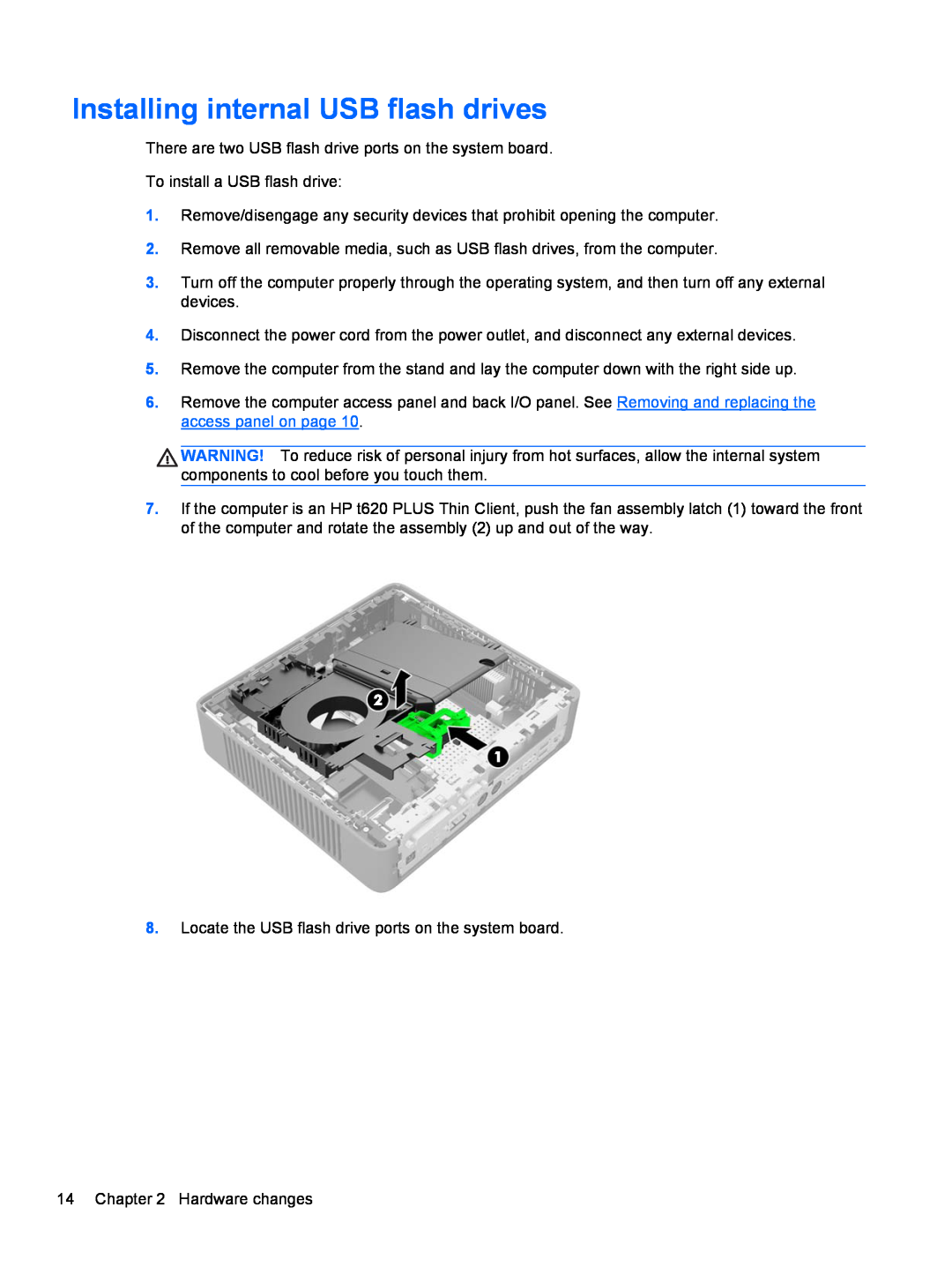 HP ZBook 14 Mobile manual Installing internal USB flash drives 