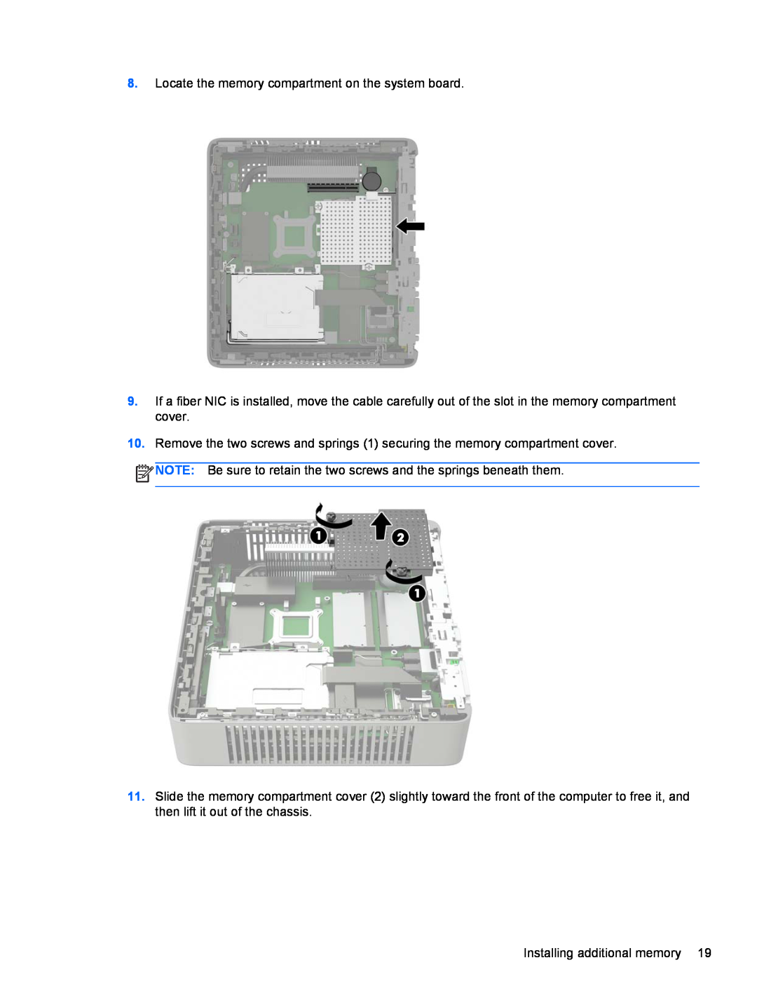 HP ZBook 14 Mobile manual Locate the memory compartment on the system board, Installing additional memory 